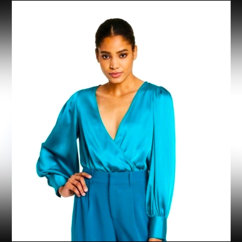 Women's Crossover Satin Bodysuit - Sergio Hudson x Target Teal L